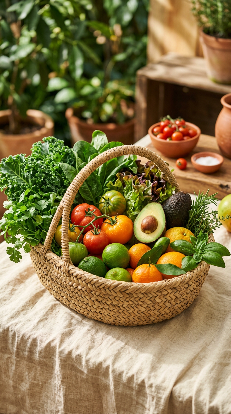 Canasta con verduras y hortalizas frescas de Raíz Viva