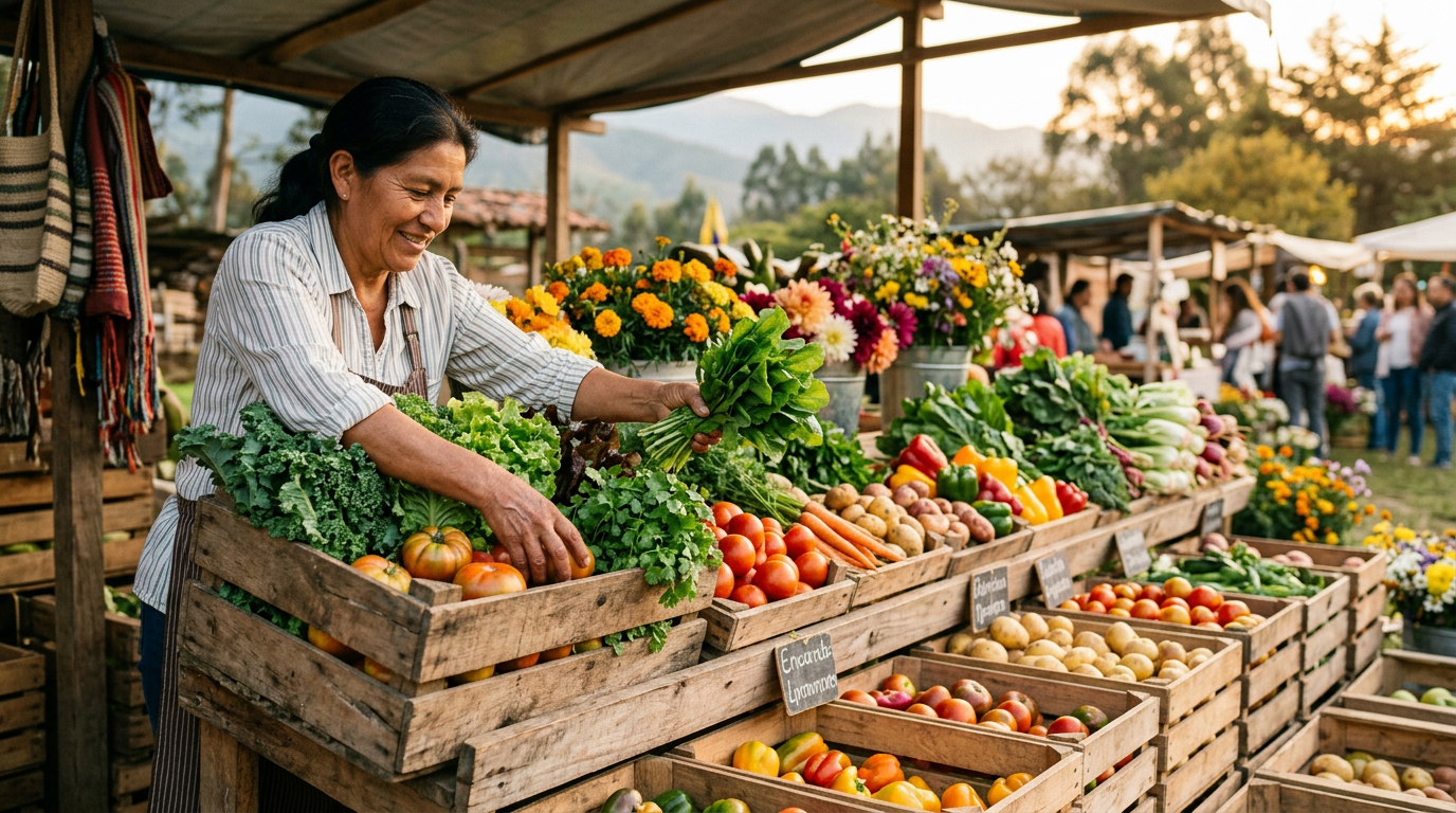 Agricultores campesinos seleccionando legumbres frescas